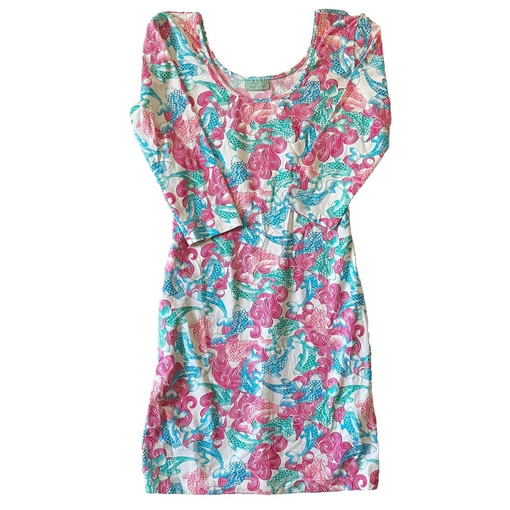 Manuel Canovas dress 8 10 Koi Fish Aqua Blue Pink Stretch